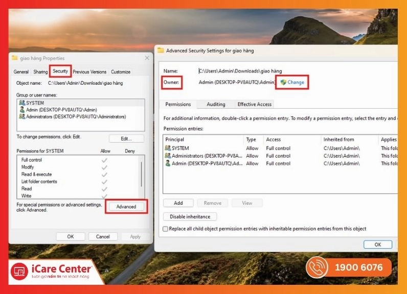 Full Control quyền xóa file Windows