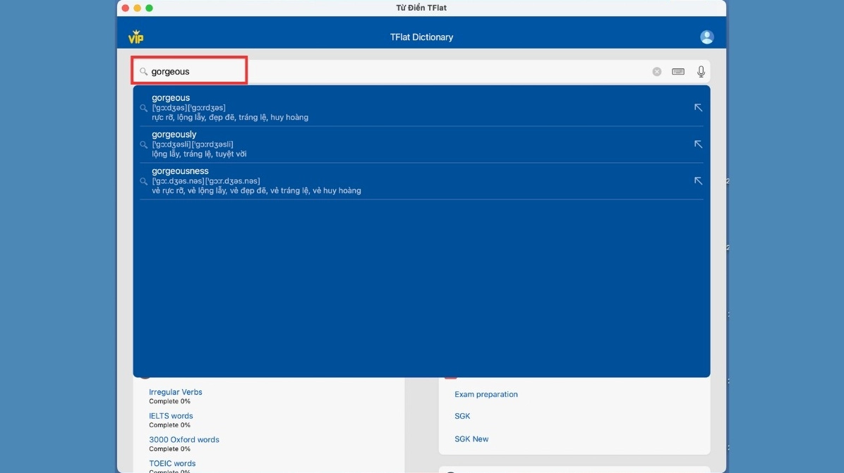 Minh họa chức năng tra từ điển của TFlat web