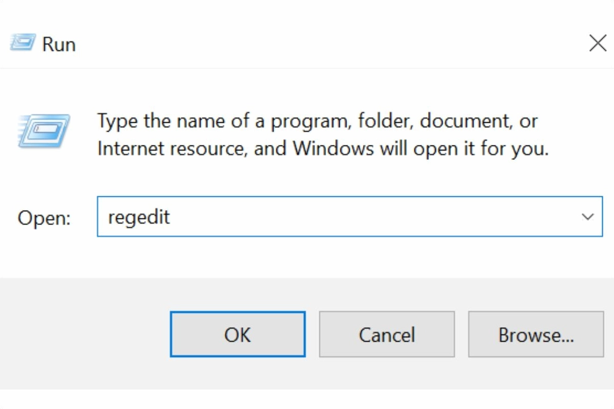 Mở hộp thoại Run (Windows + R), gõ regedit