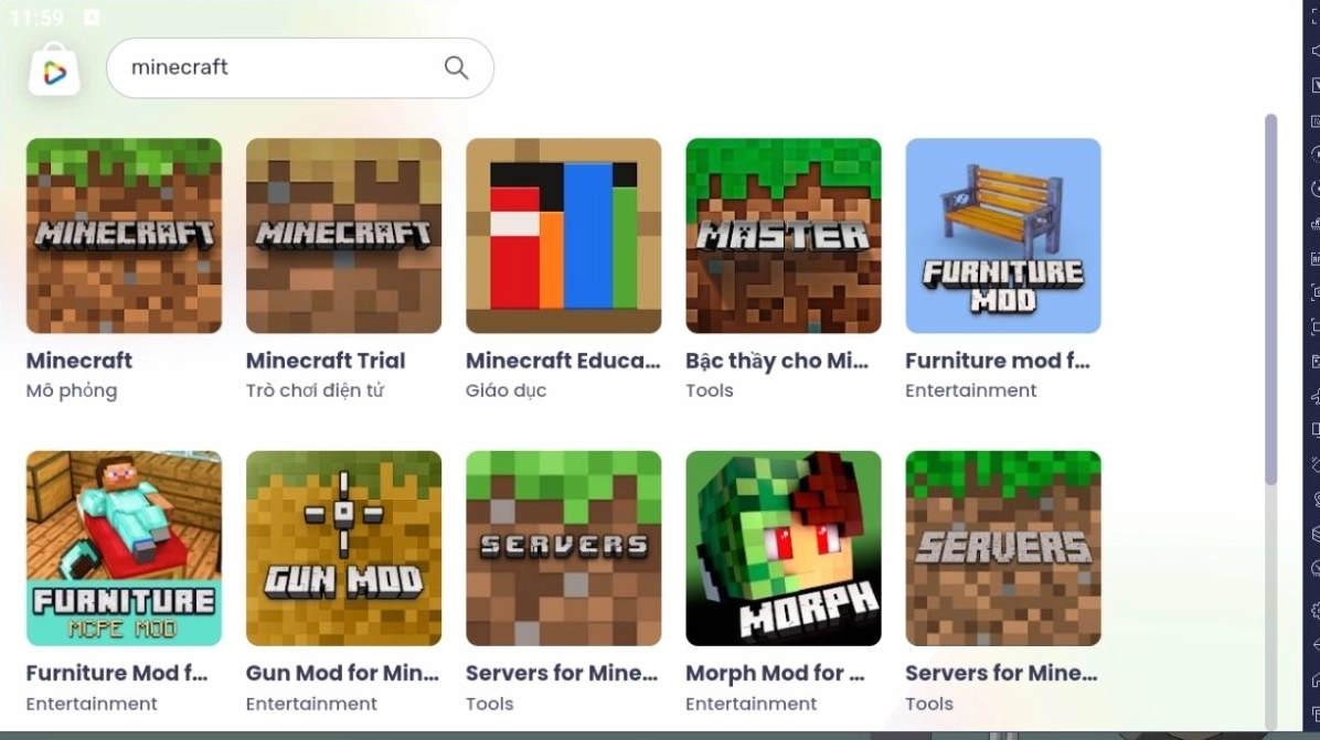 Tìm kiếm Minecraft trong kho ứng dụng Google Play Store