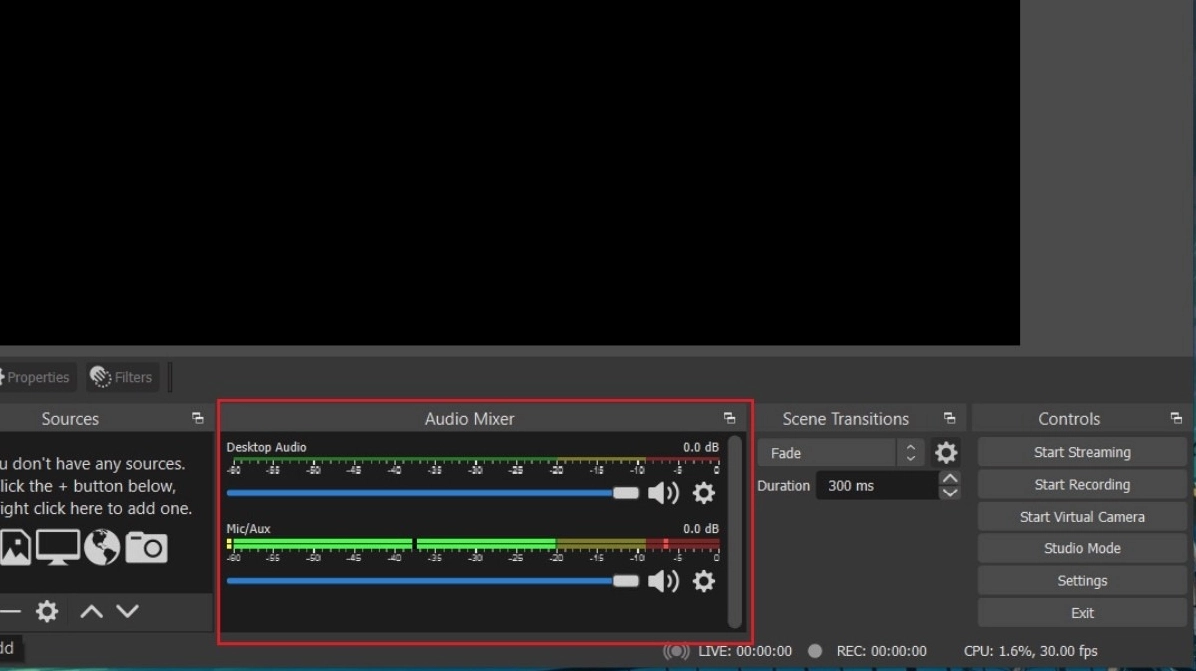 Trong khung Mixer, bạn có thể điều chỉnh âm lượng