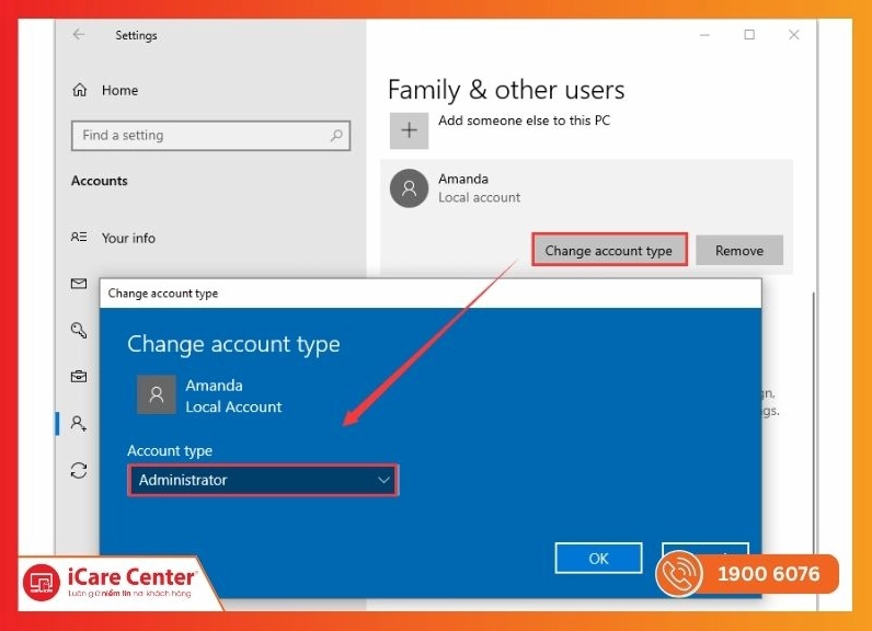 User mới quyền Administrator Windows