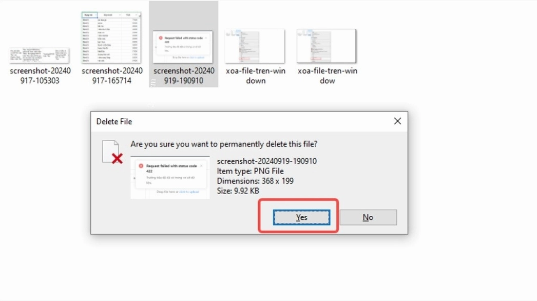 Xóa file bằng shift delete trên Windows