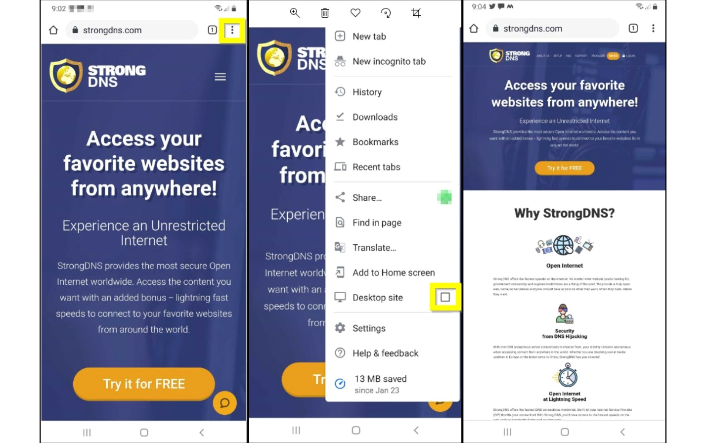 Các bước chuyển sang chế độ trang web máy tính trên điện thoại Android - Google Chrome
