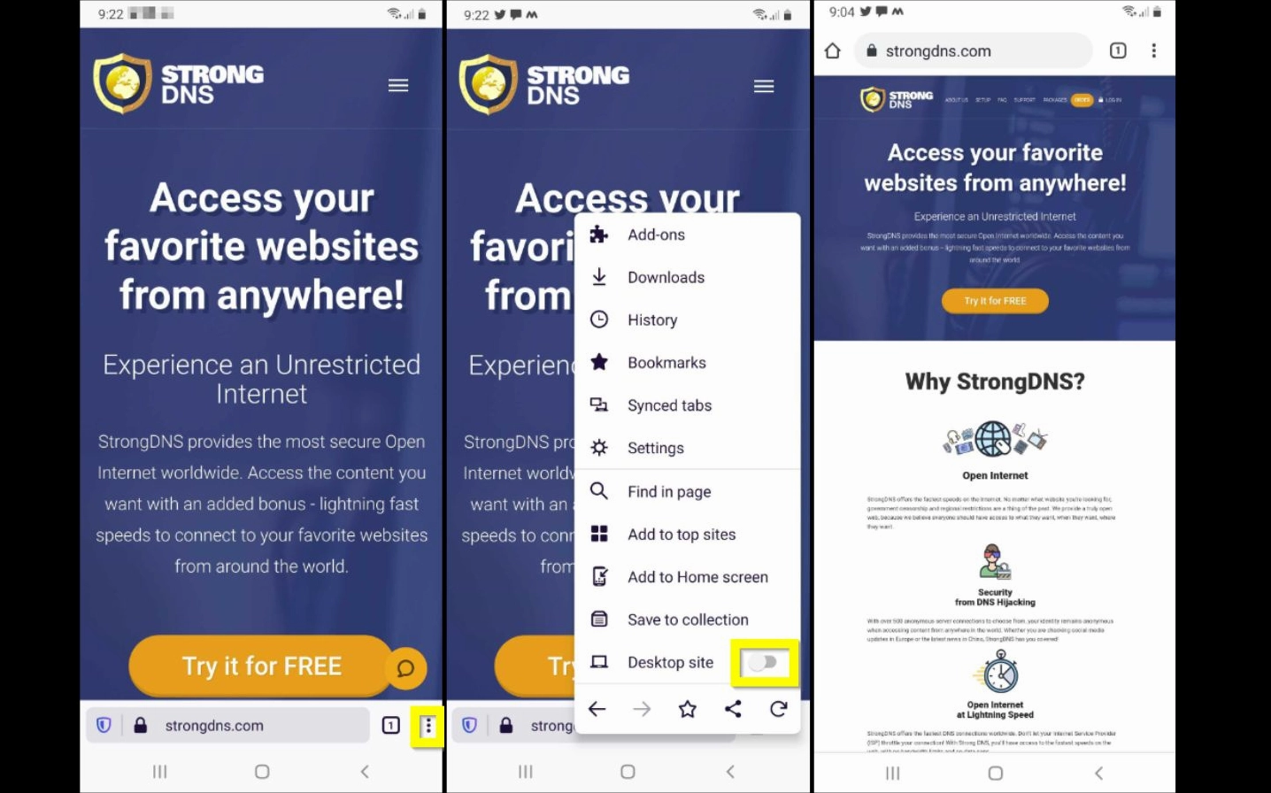 Các bước chuyển sang chế độ trang web máy tính trên điện thoại Android - Firefox