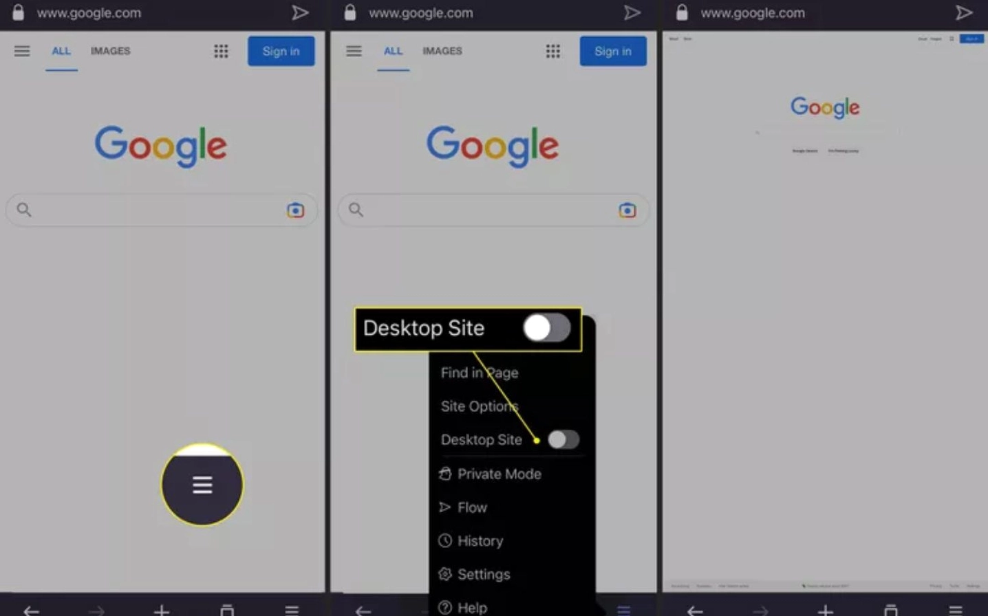 Các bước chuyển sang chế độ trang web máy tính trên điện thoại iPhone - Opera Browser