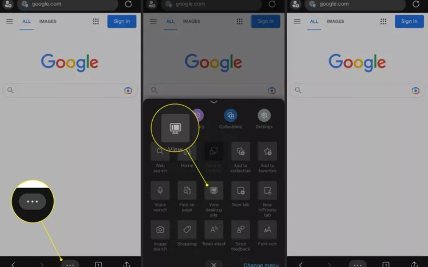 Các bước chuyển sang chế độ trang web máy tính trên điện thoại iPhone - Microsoft Edge