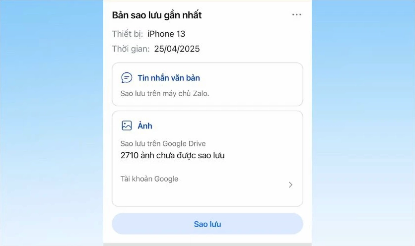 Chọn liên kết với tài khoản Google Drive để sao lưu cả hình ảnh