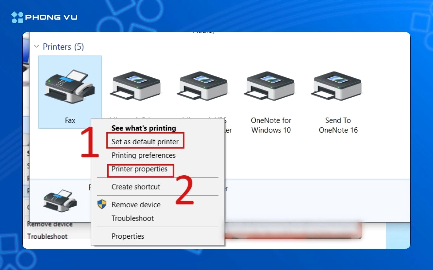 Lựa chọn Set as default printer