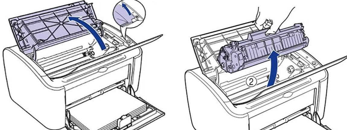 Mở nắp máy in và tháo hộp mực ra khỏi máy