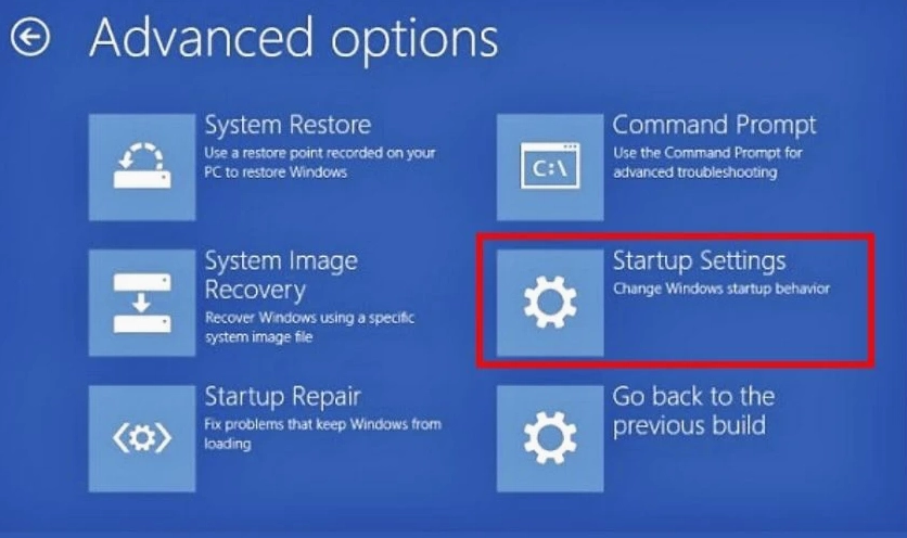 Nhấp vào Startup settings