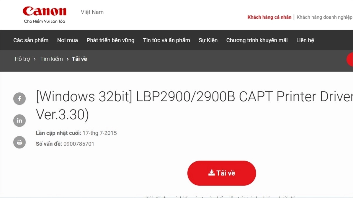 Tải driver máy in Canon 2900