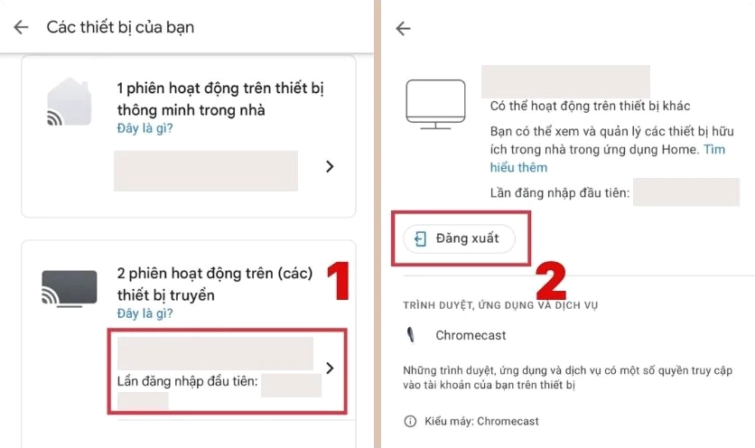 Tìm thiết bị tivi và nhấn chọn Đăng xuất