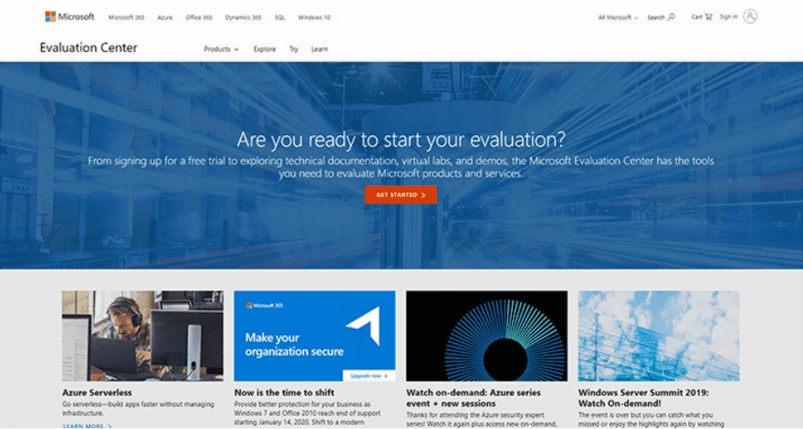 Truy cập Evaluation Center để dùng thử miễn phí