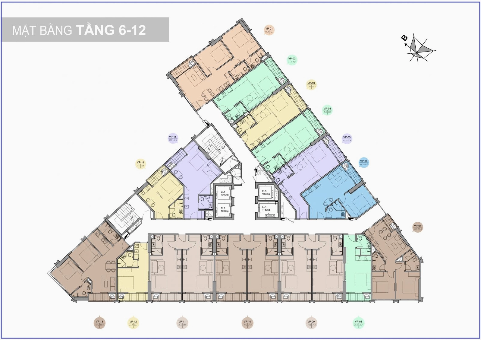 Mặt bằng điển hình tầng 06-12 Trinity Tower