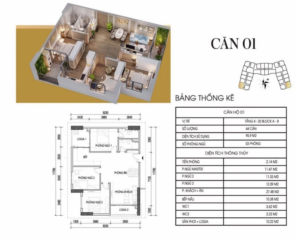 Mặt bằng thiết kế căn hộ chung cư Tecco Diamond Tứ Hiệp Thanh Trì 2 phòng ngủ 3 phòng ngủ
