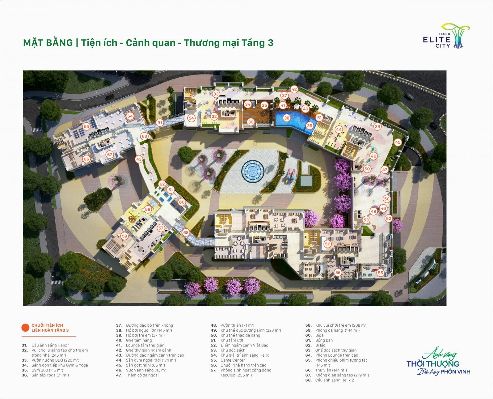 Mặt bằng Tiện ích - Cảnh quan - Thương mại Tầng 3 của Tecco Elite City