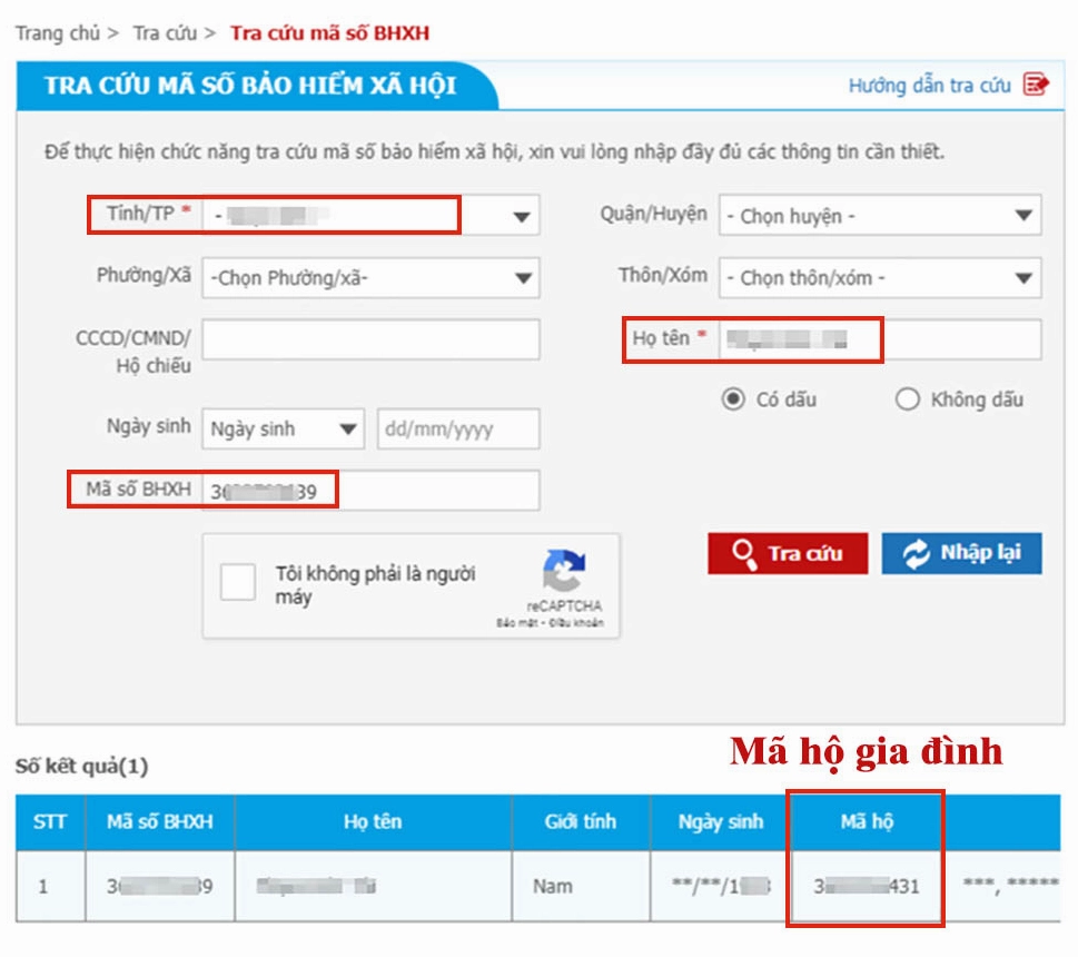 Tra mã hộ gia đình bằng Mã số BHXH